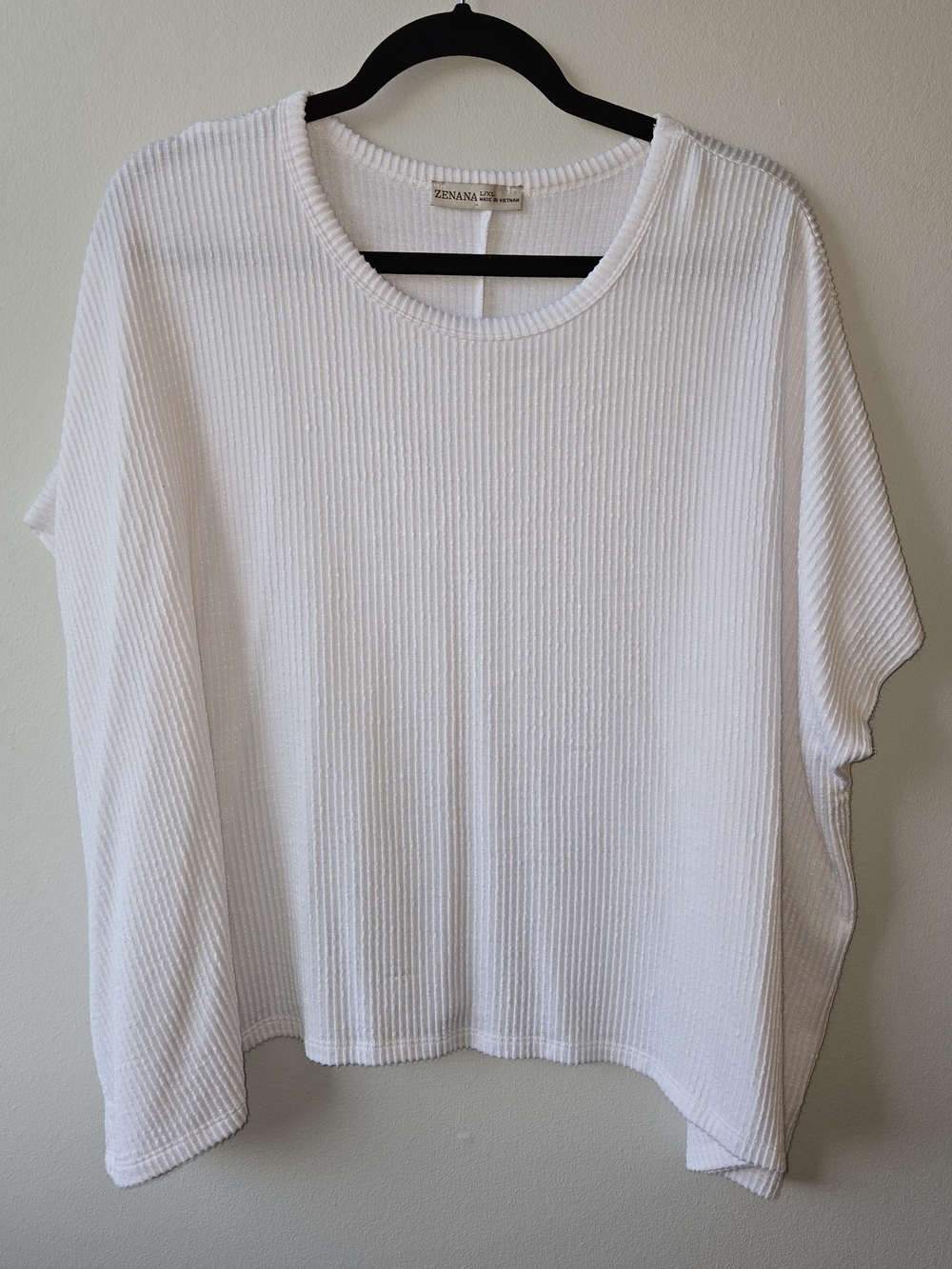 Zenana Outfitters White Ribbed Short Sleeve Women’s Top